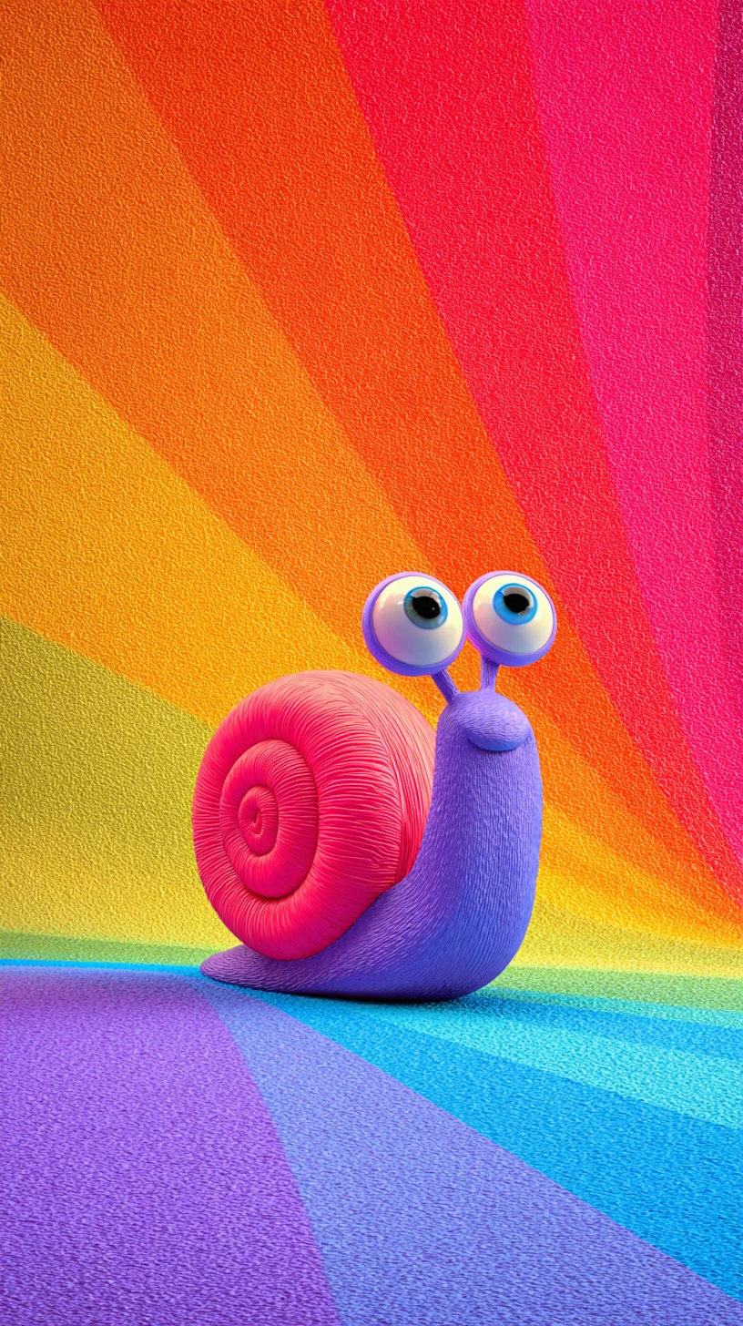 Adorable caracol arcoíris chibi en ilustración 3D brillante