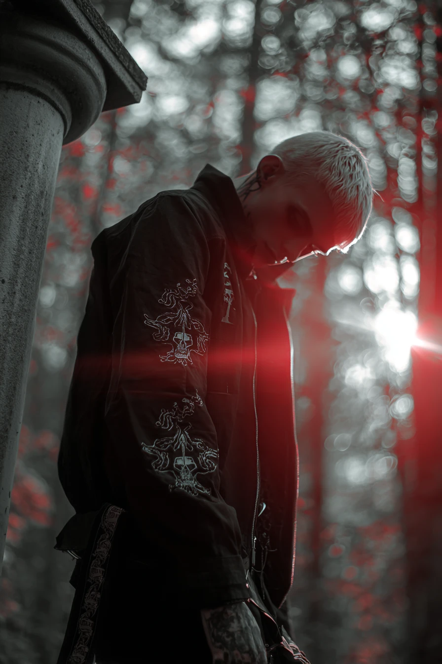 Hombre solitario a la deriva en un mundo necropunk oscuro