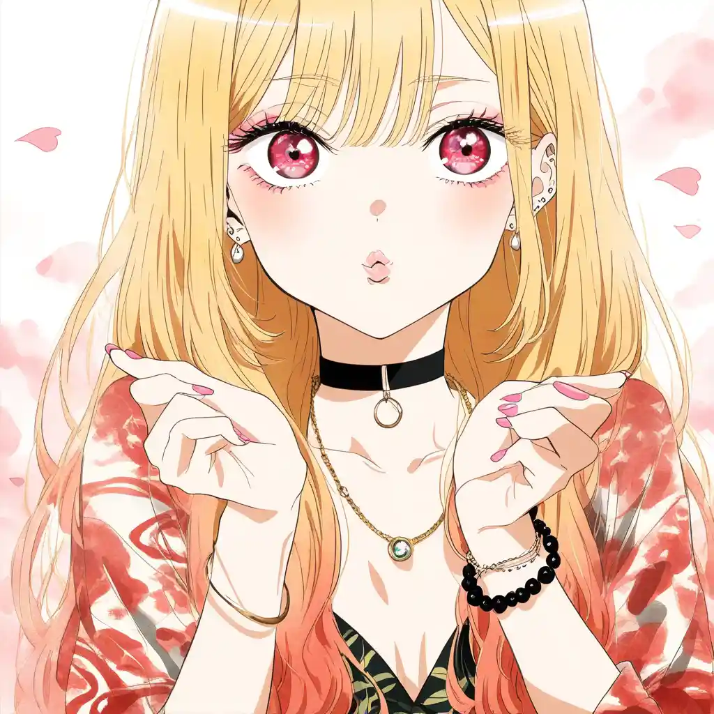 Ilustración de chica anime lanzando un beso volador juguetón