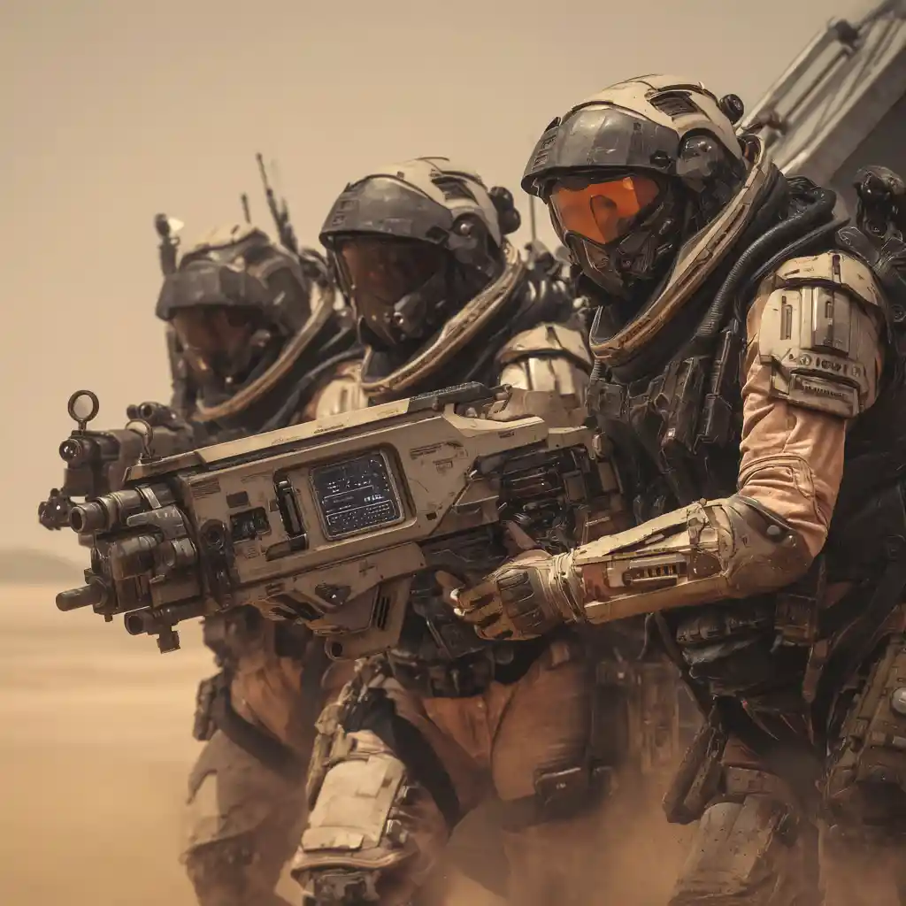 Marines corazzati in una dinamica scena di battaglia ispirata alle dune