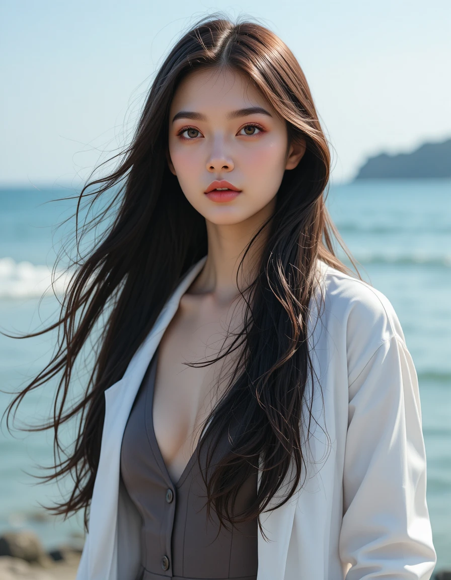 Young woman in glasses by the seaside in daylight