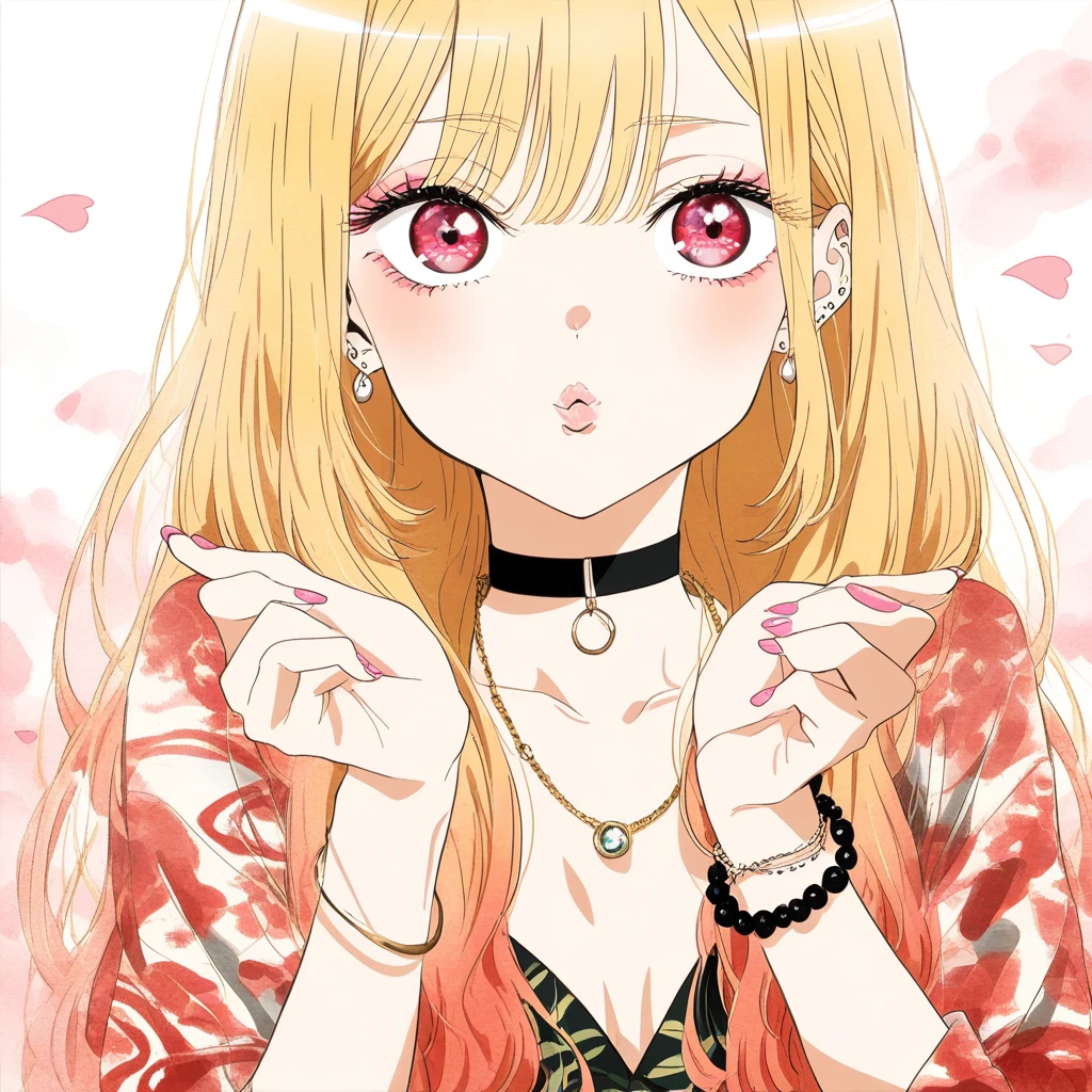 Ilustración de chica anime lanzando un beso volador juguetón
