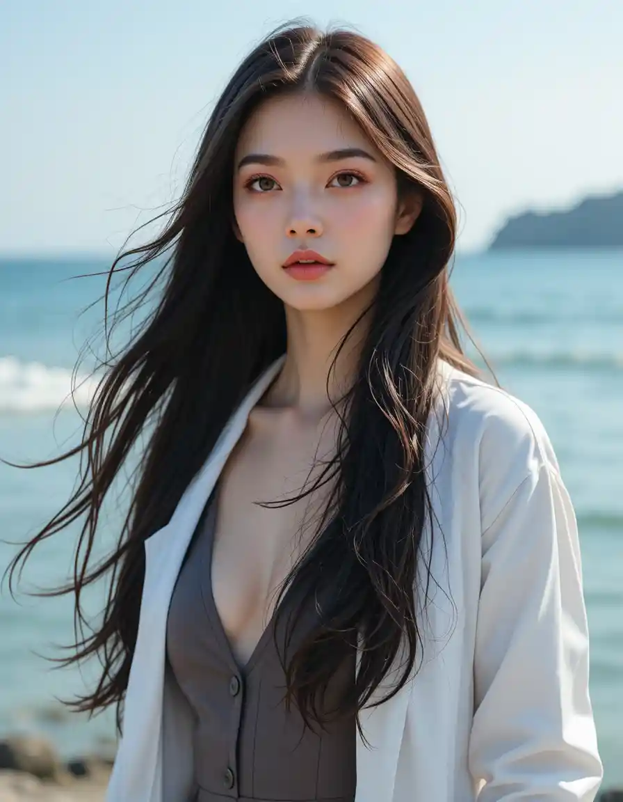 Young woman in glasses by the seaside in daylight