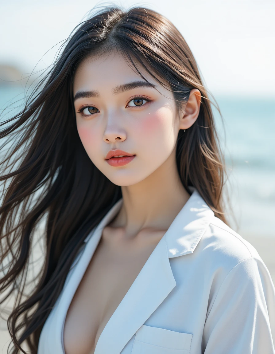 Young woman in glasses by the seaside in daylight