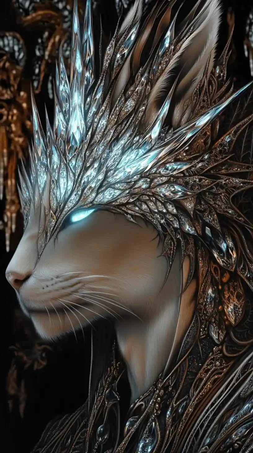 Ethereal white creature adorned with glowing crystalline facets