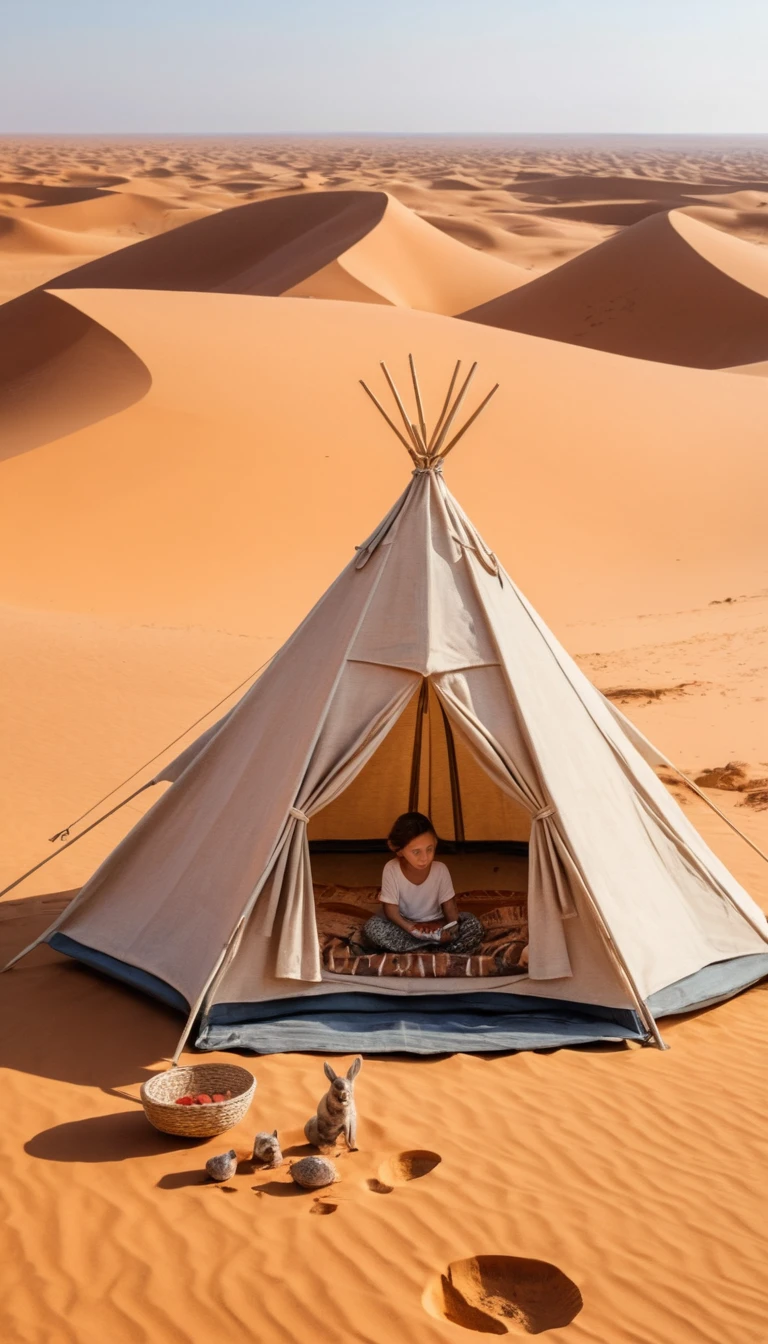 Giovane autrice in una accogliente illustrazione ad acquerello del deserto