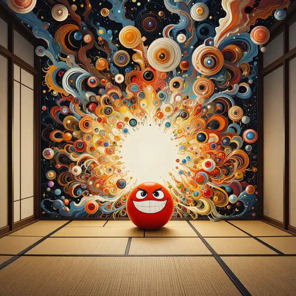 Abstract supernova swirling above a calm tatami room