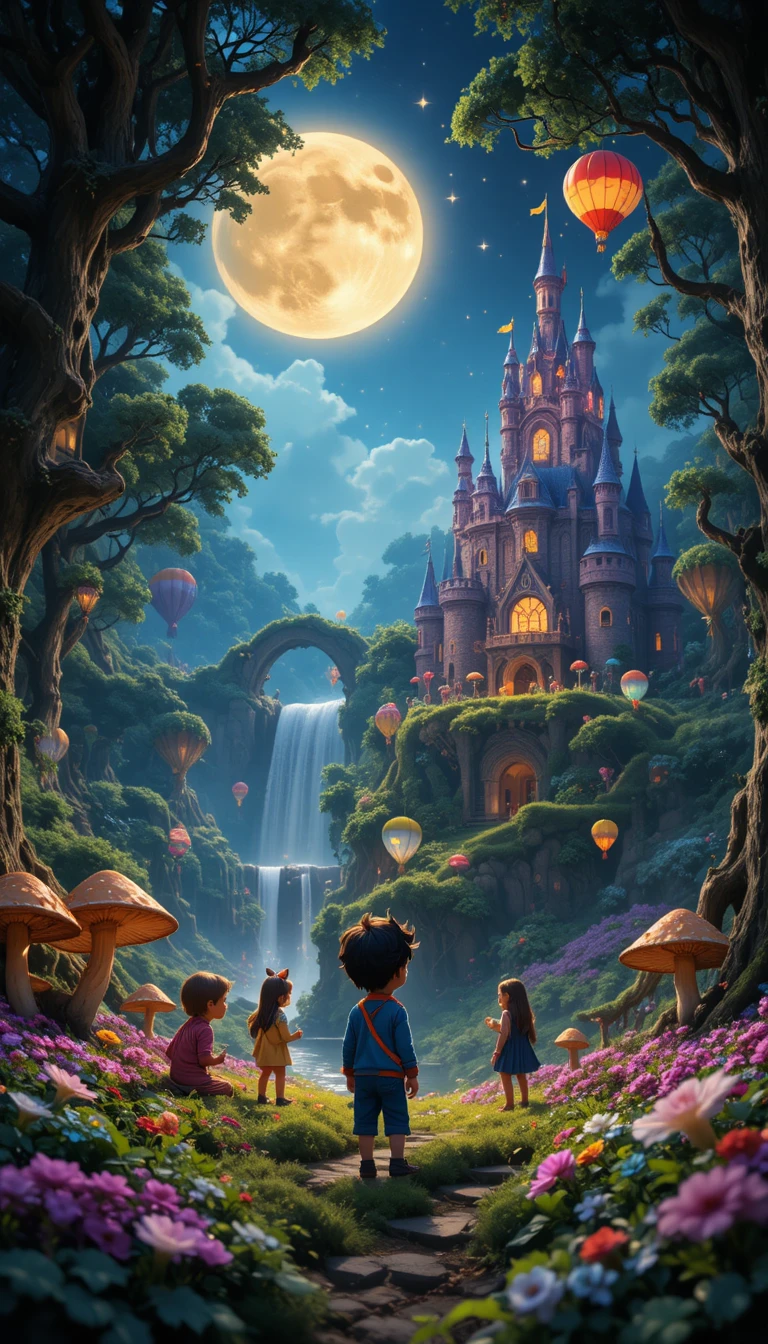 Young boy in an enchanted forest with glowing magic