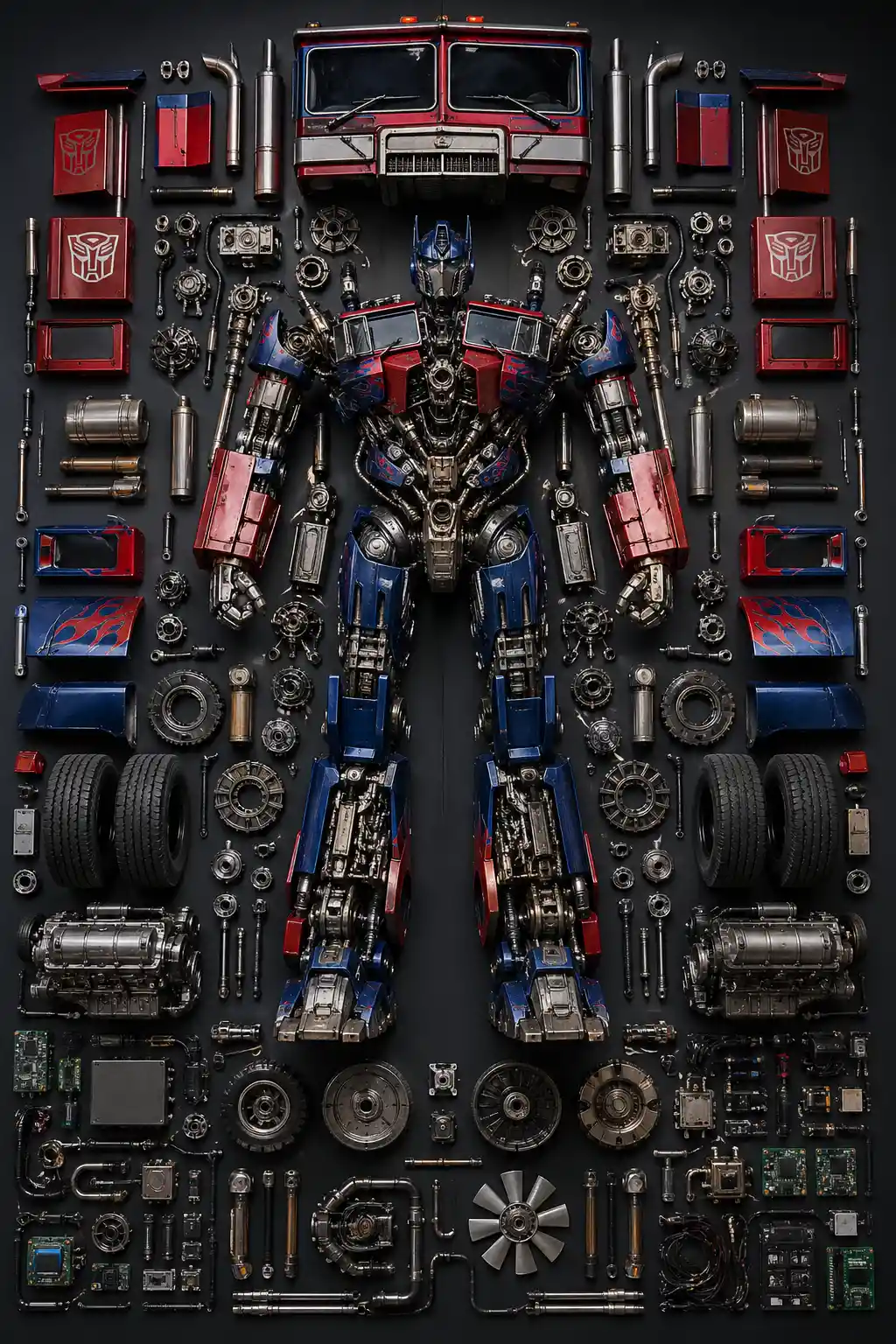 Robot parts knolling layout with mechanical components