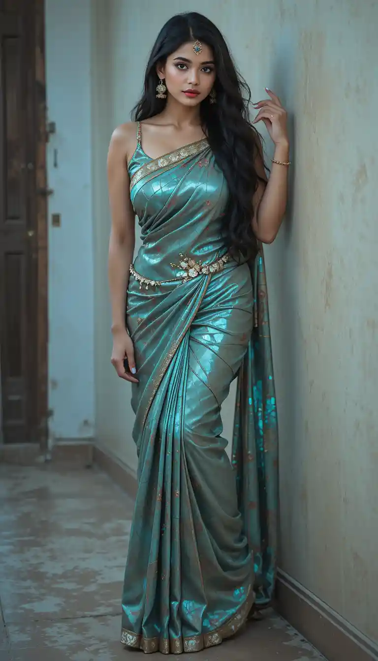 Tamil woman in modern saree with exposed navel pose