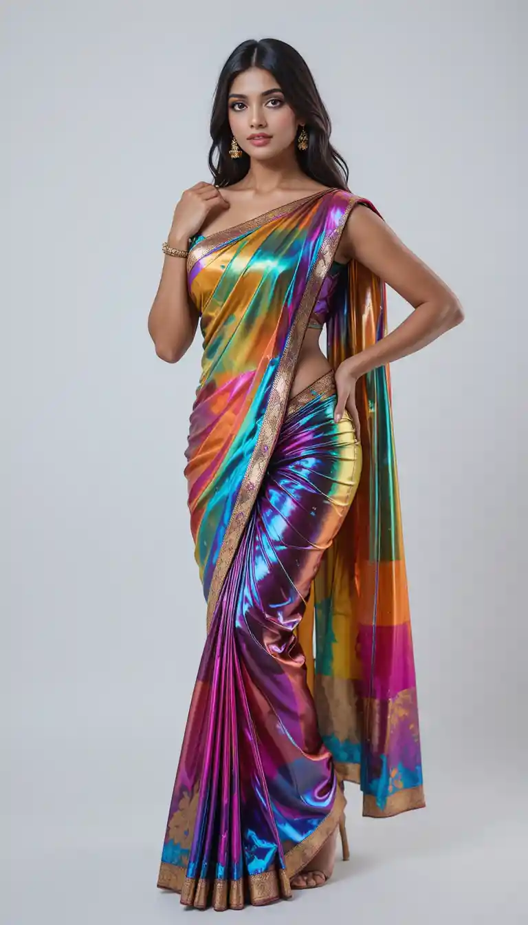 Tamil woman in saree showing navel in full body pose