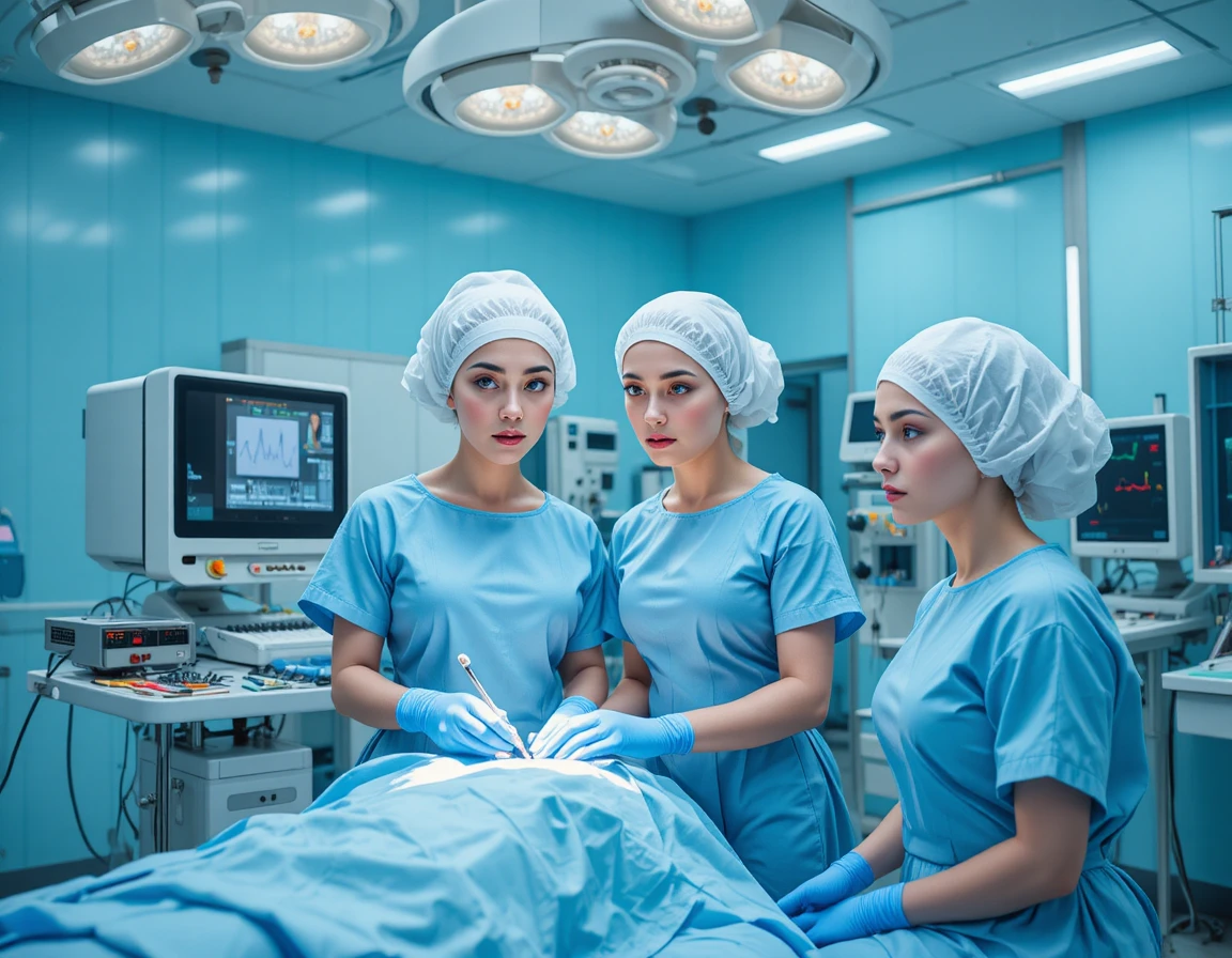 Female surgeons working in a modern hospital operating room