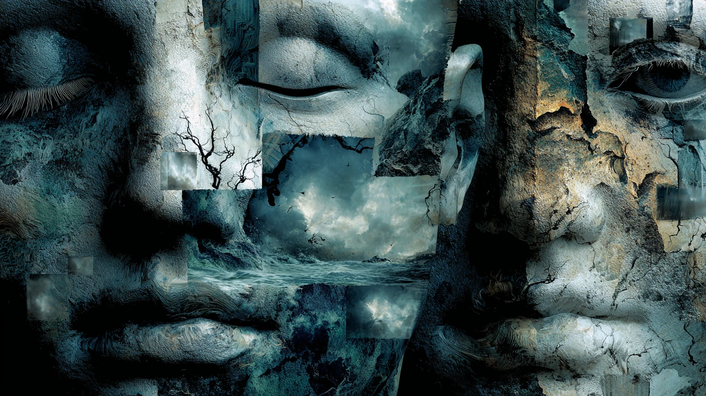 Surreal inner landscape of a fragmented and stormy mind