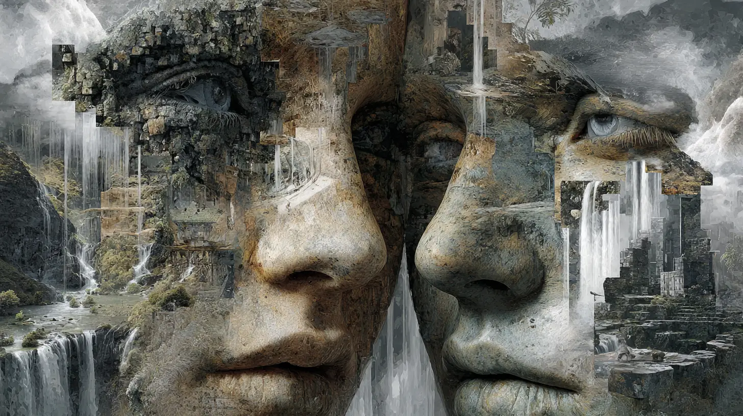 Surreal inner landscape of a shattered and stormy mind