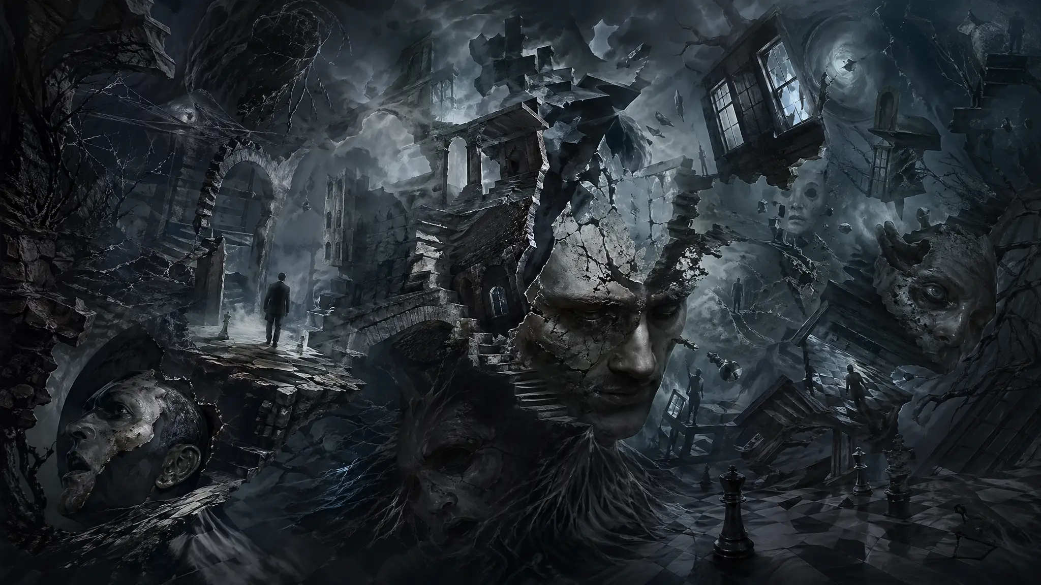 Surreal journey through a fragmented and stormy inner mindscape