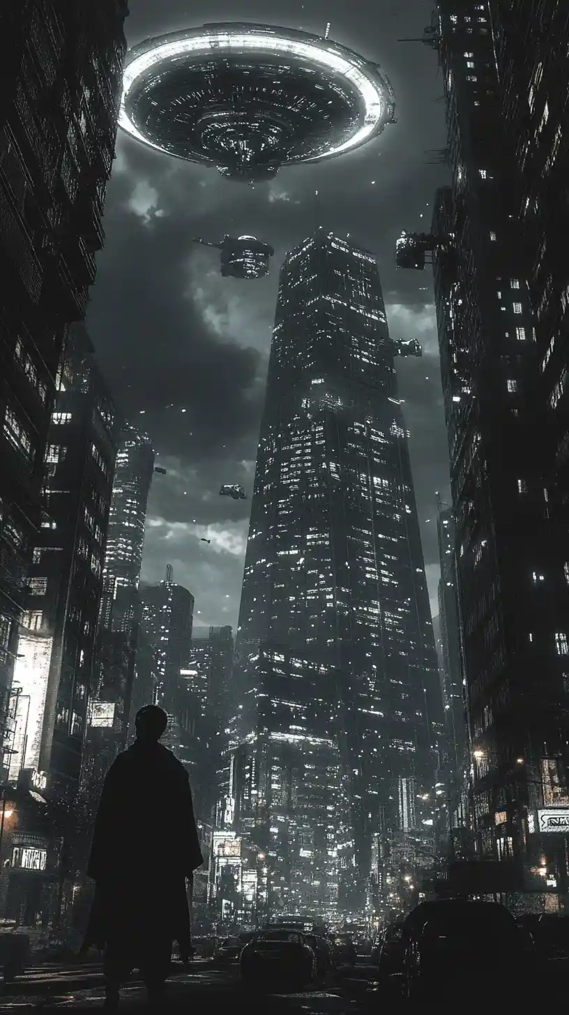 Cgi bird in the sky with a mysterious ufo nearby