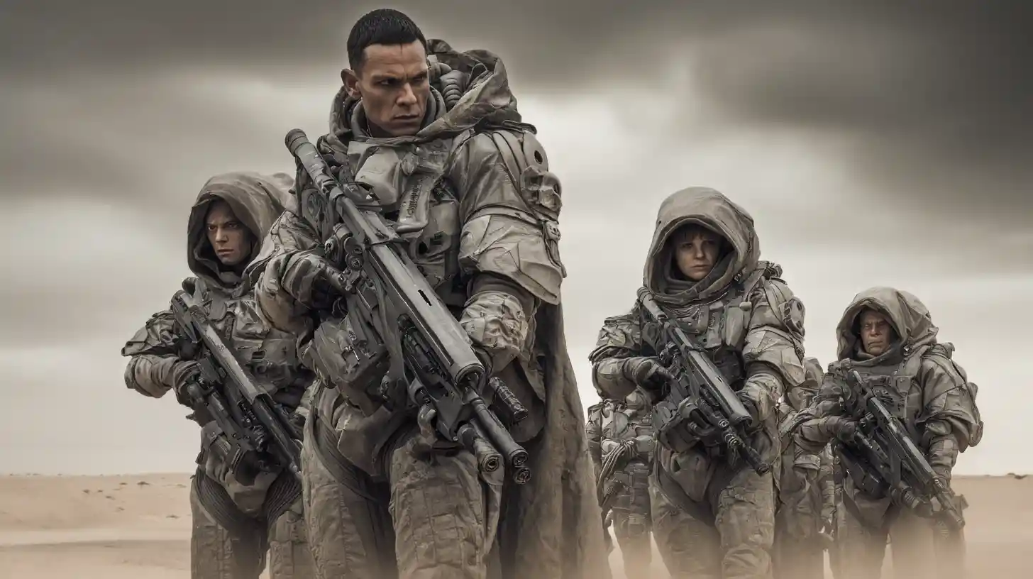 Armored sci fi soldiers in a dynamic battlefield pose