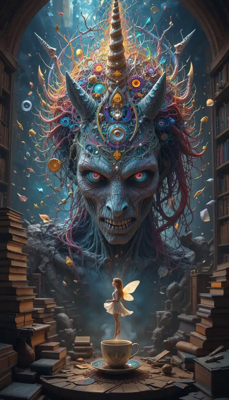 Psychedelic fractal world on a giant zombie unicorn