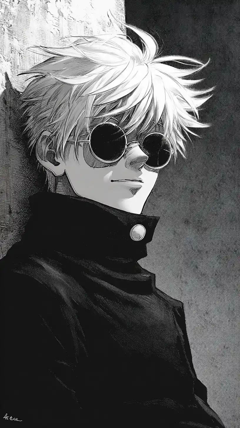 Cool anime man with sunglasses in monochrome portrait