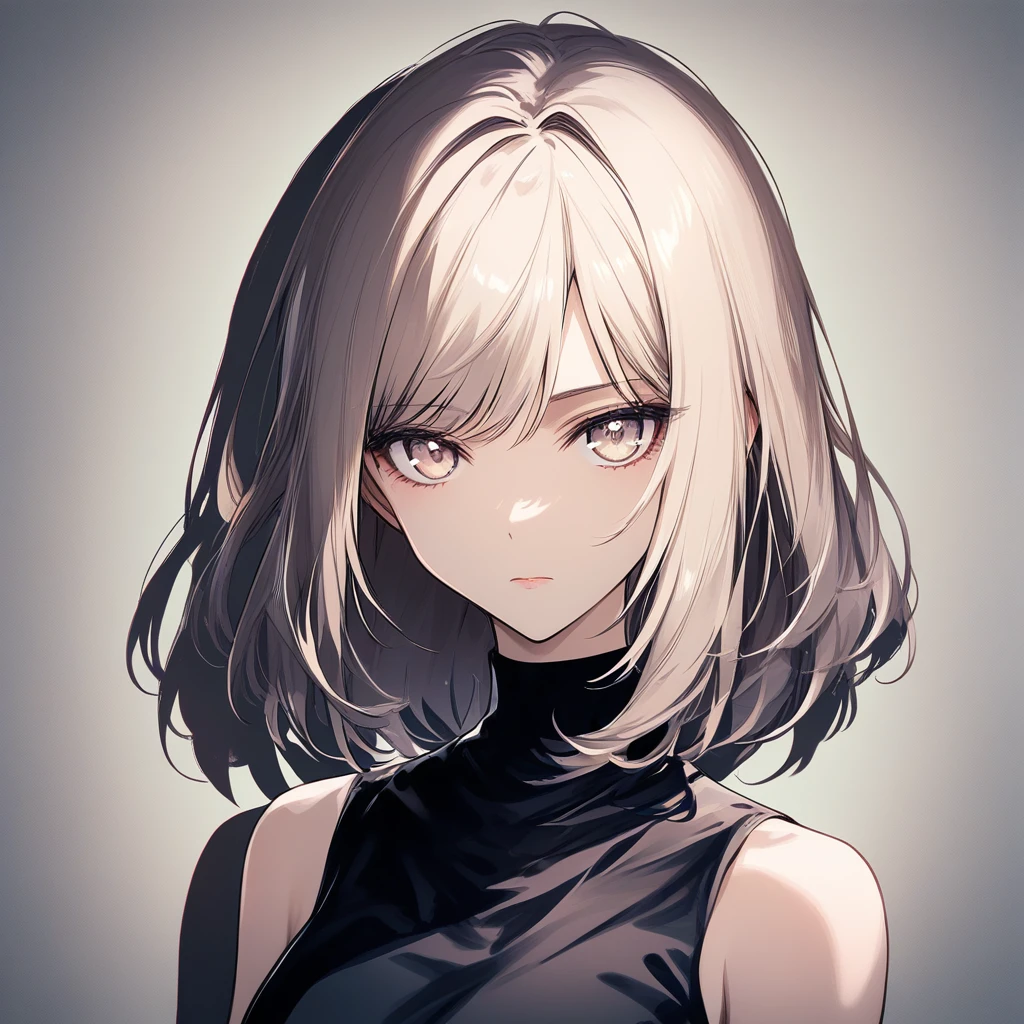 Serious blonde anime woman in dark oppressive shadows