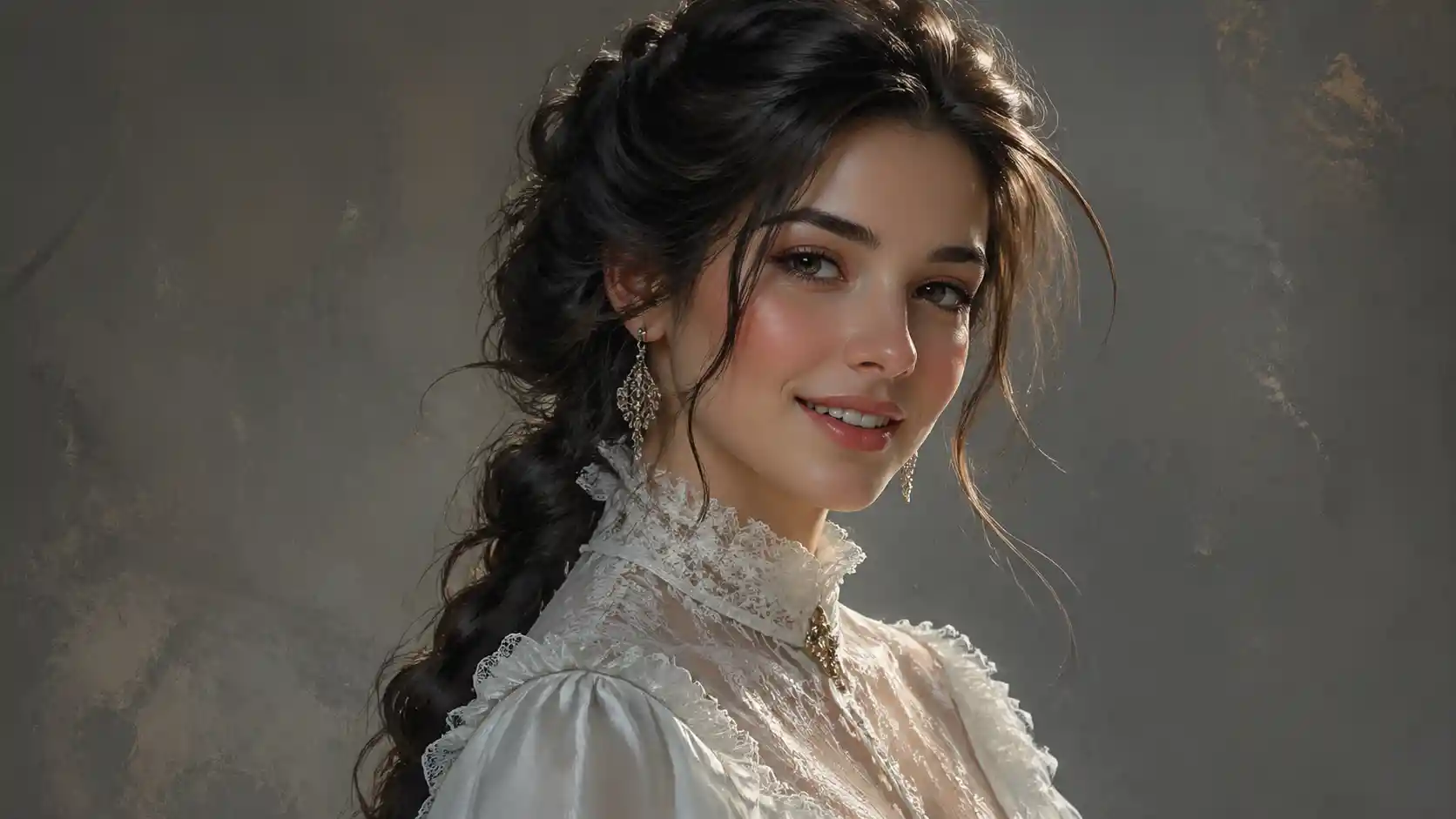 Elegant European woman in a romantic oil portrait