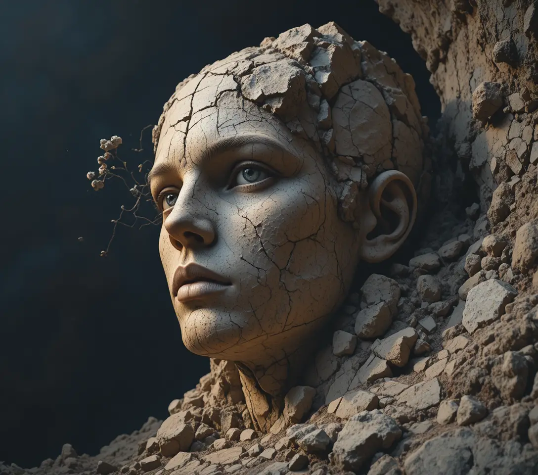 Colossal rock face shaped like a solemn human profile