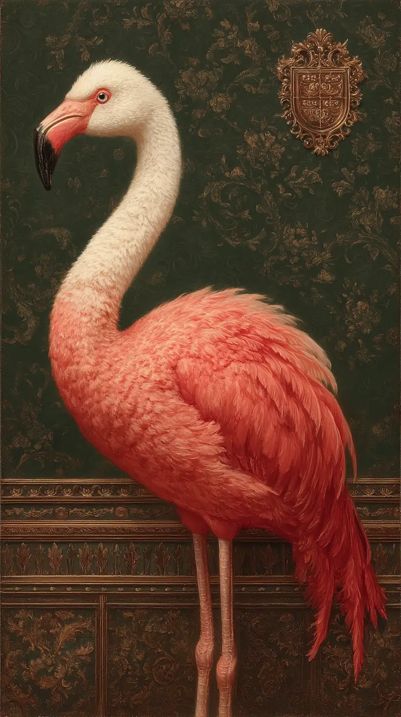 Aristocratic Flamingo Portrait In Classical Oil Painting