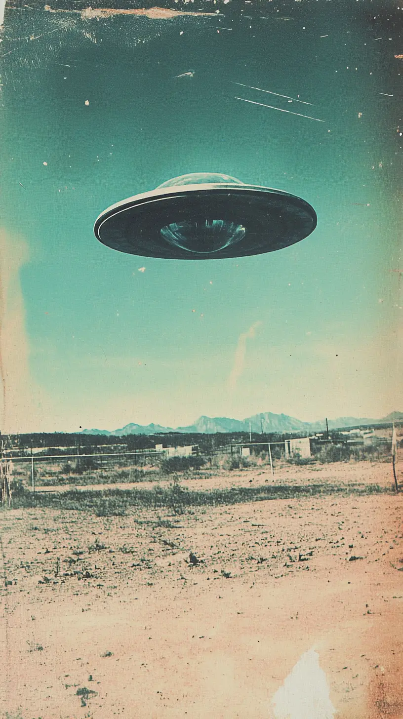 UFO Floating Above Alien Biodome In Harsh Daylight Scene