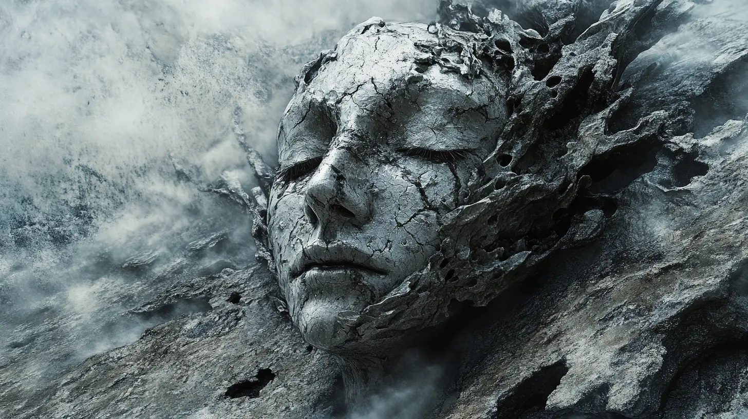Surreal inner landscape of a fractured and stormy mind