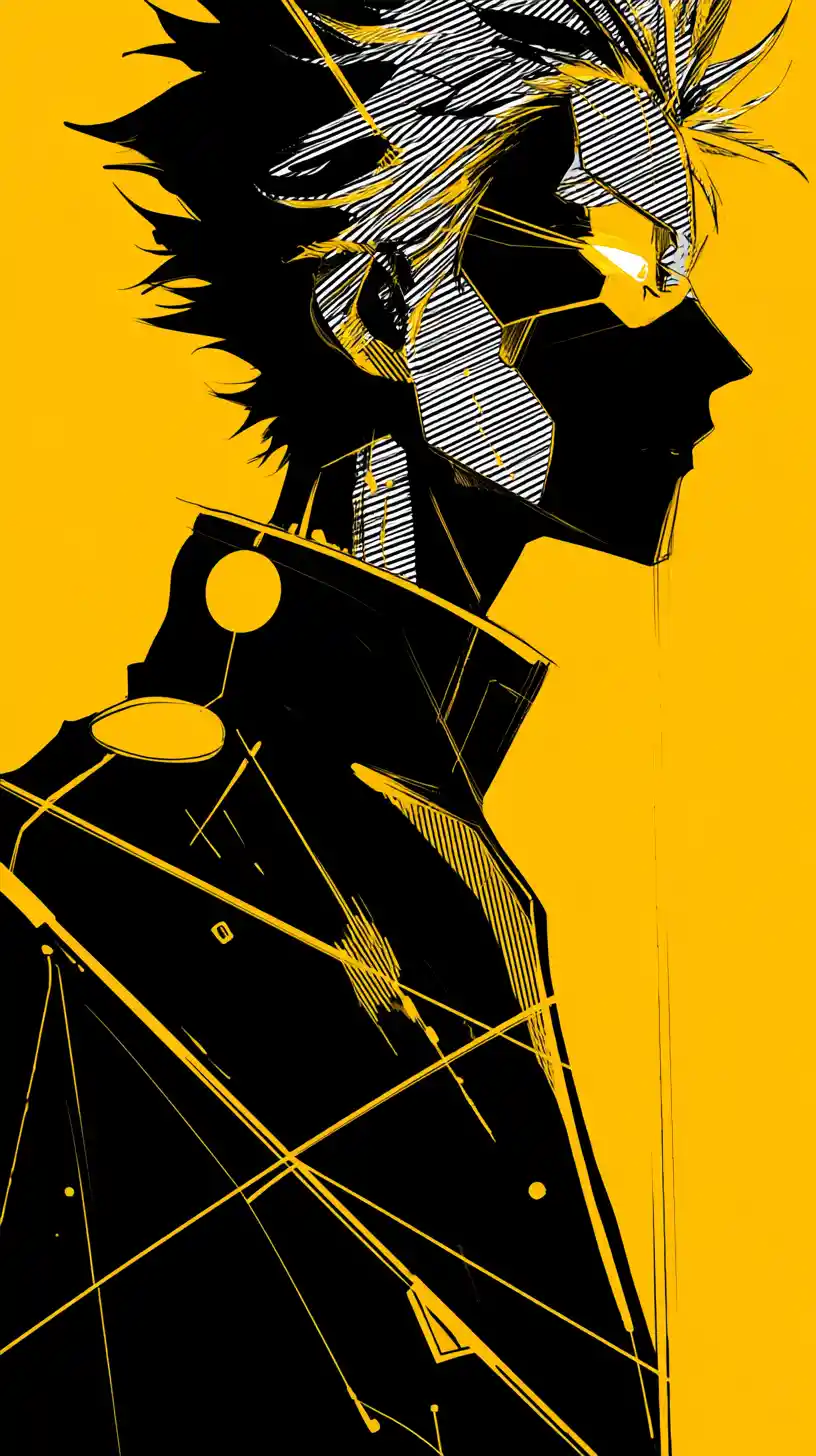Stylized anime man silhouette in profile with yellow eye