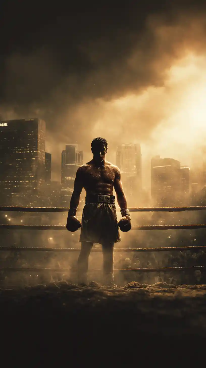 Triumphierender Boxer im Nahaufnahme unter goldenem Licht im Ring