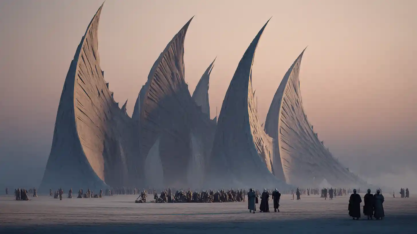 Immenso esercito sci‑fi riunito in un’arena futuristica