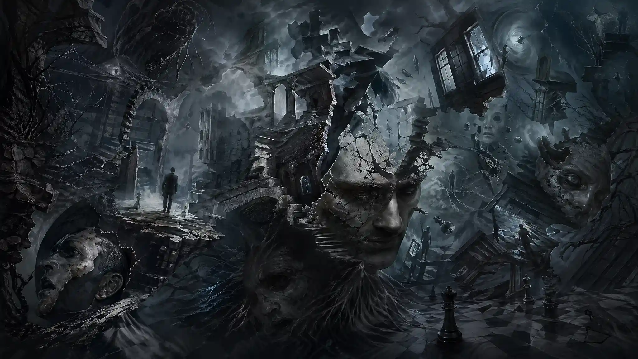 Surreal journey through a fragmented and stormy inner mindscape