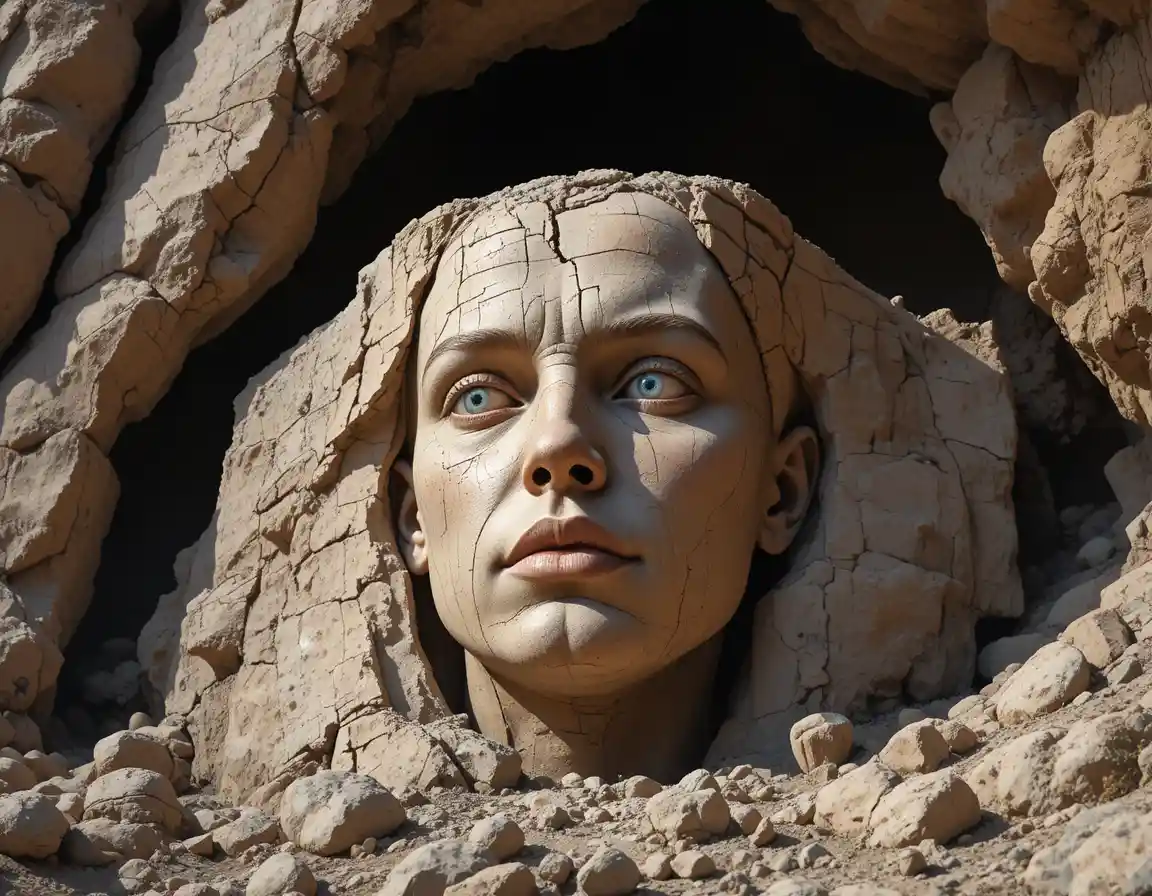 Monumental rock face shaped into a humanlike profile