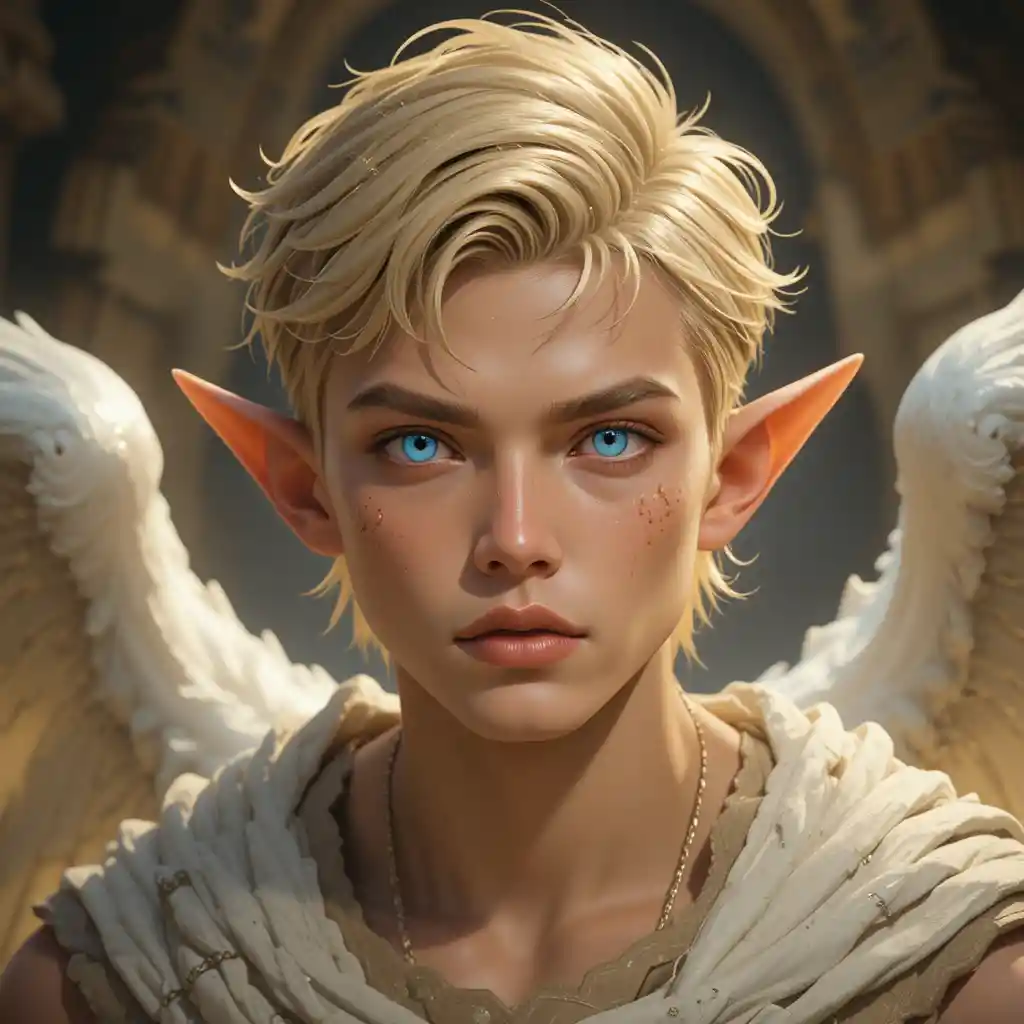Jovem guerreiro angelical em um mundo de fantasia inspirado em Wakfu