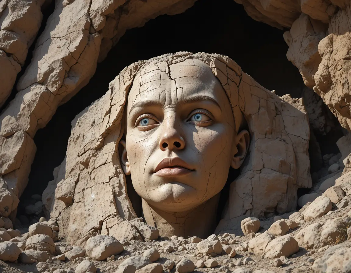 Monumental rock face shaped into a humanlike profile