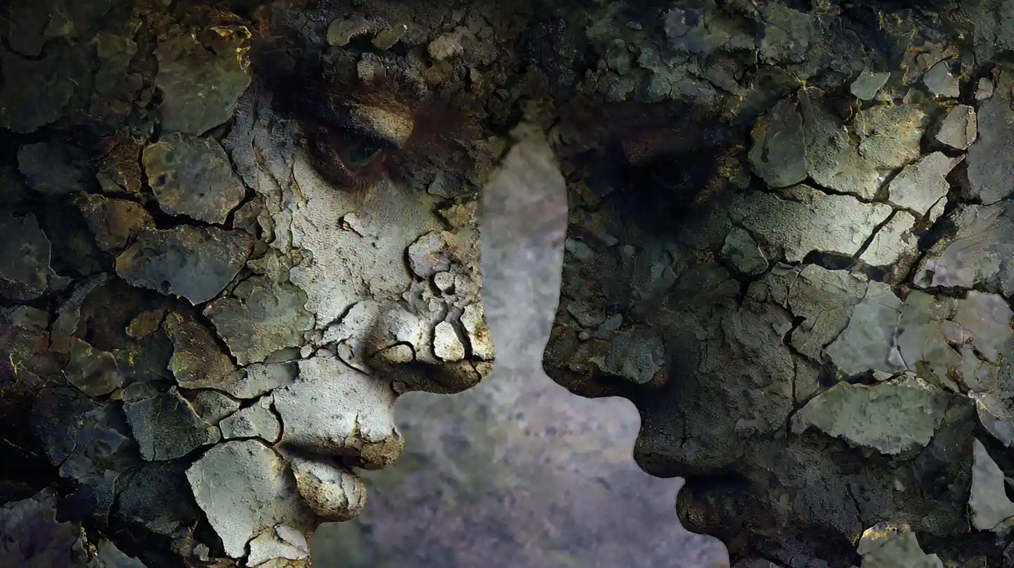 Surreal inner landscape of a fragmented and stormy mind