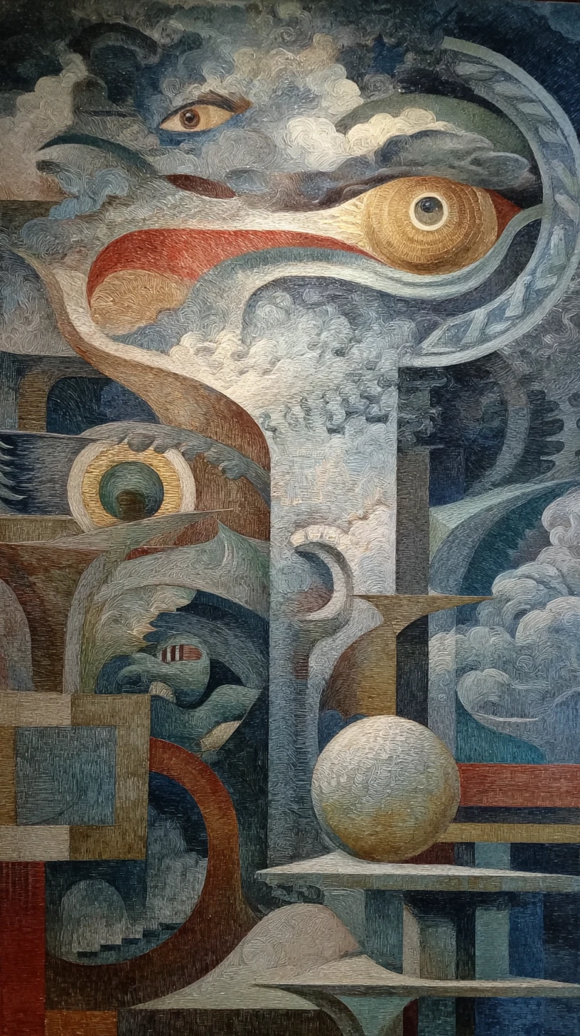 Urban memorial with murals viewed from far below