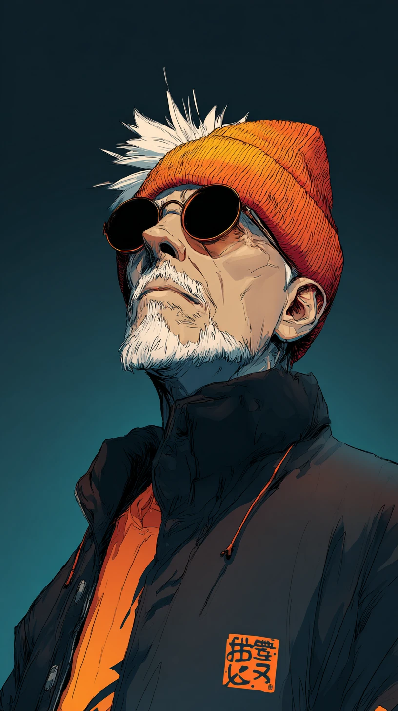 Confident man in orange beanie anime style portrait