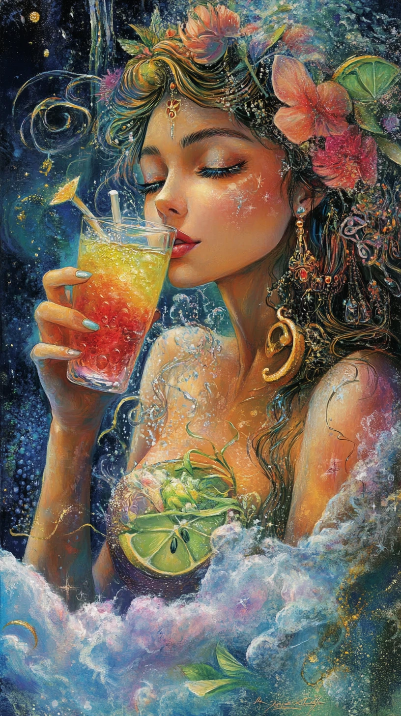 Fantasy painting of a monkey with colorful cosmetic elements