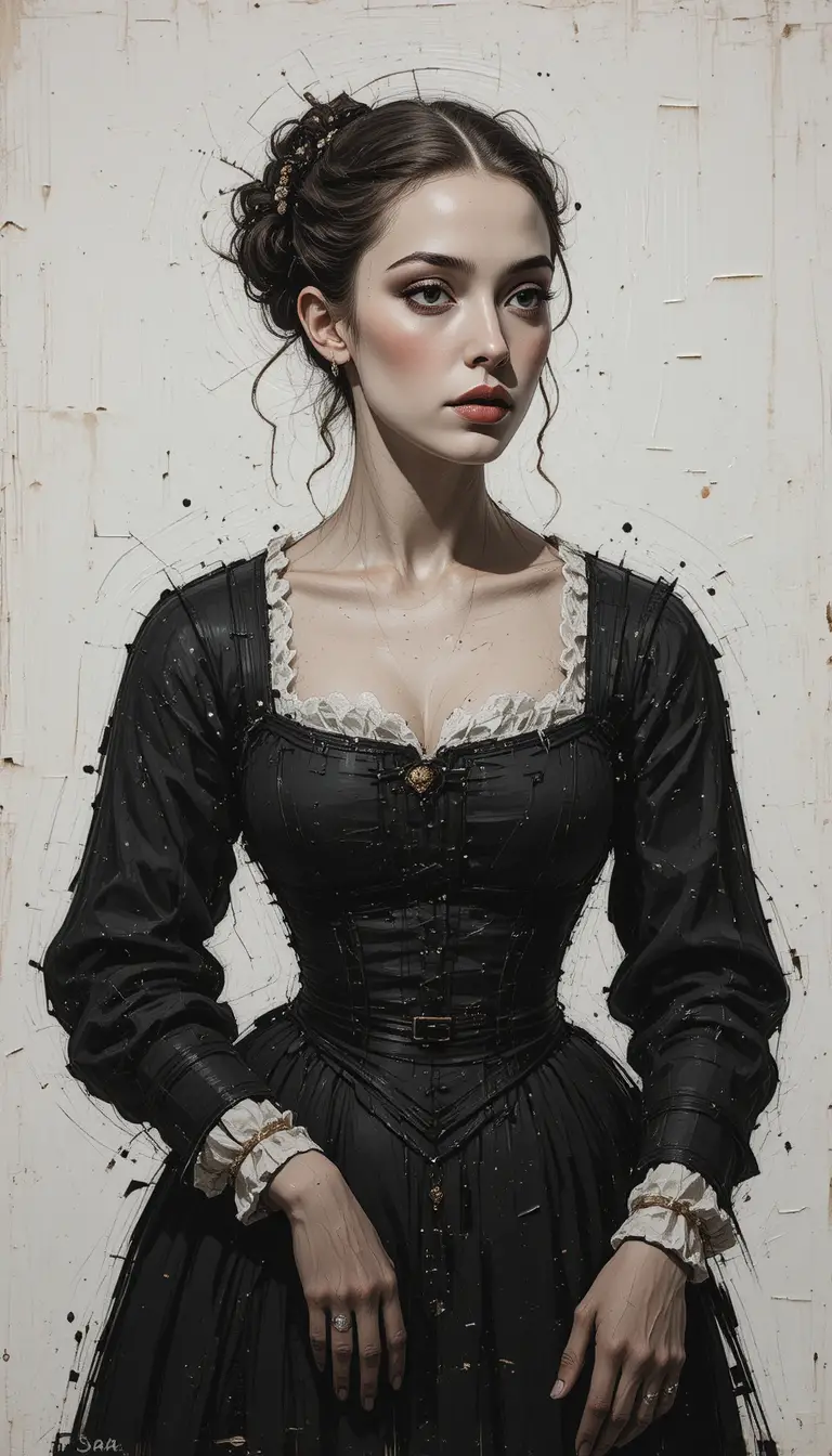 Naive impasto painting of a girl in an old dress