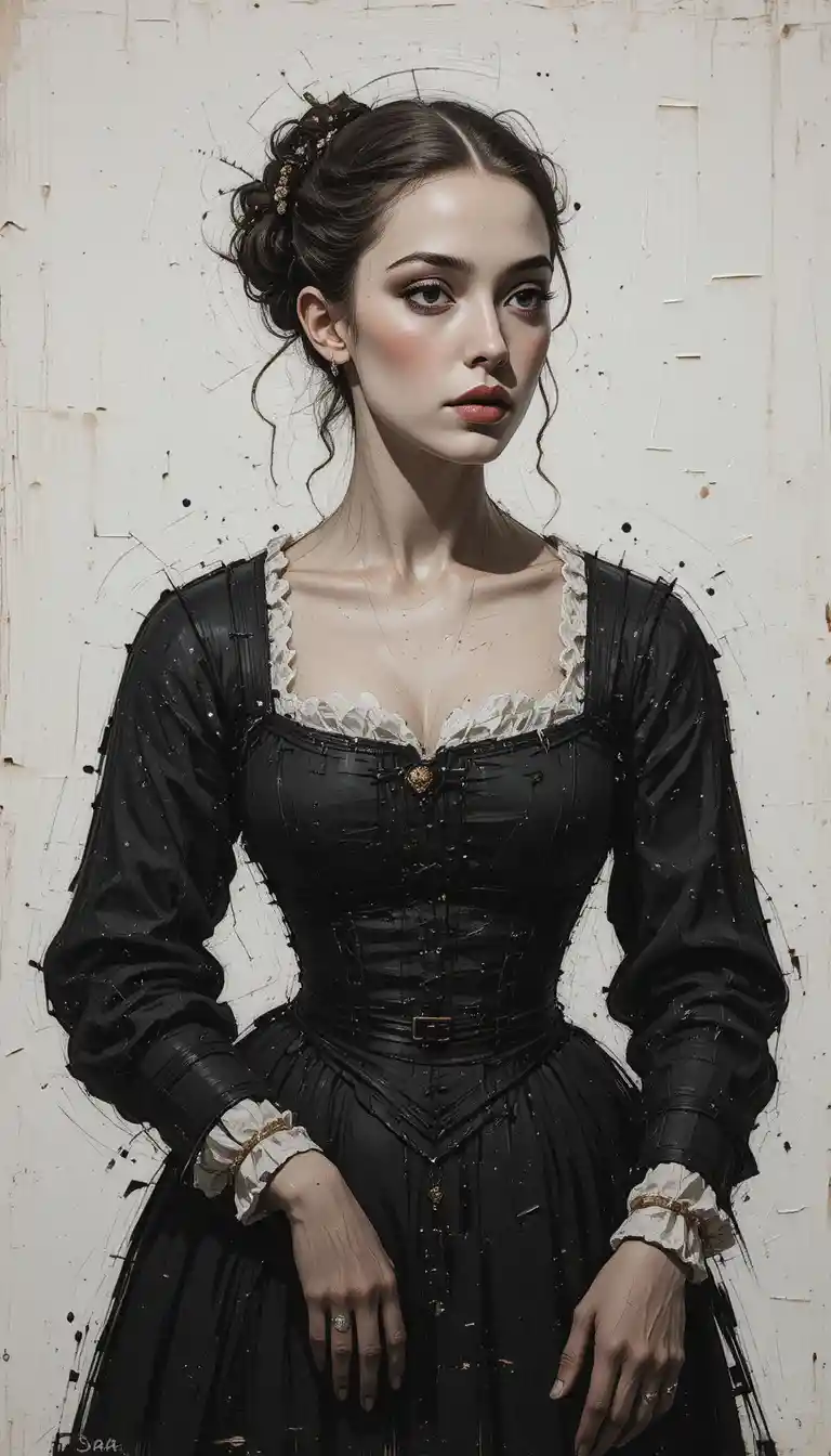 Naive impasto painting of a girl in an old dress