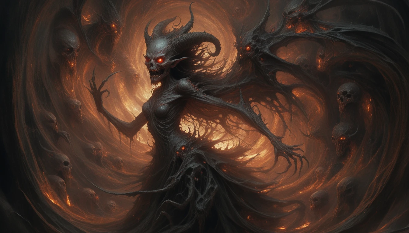 Horrible demon swirling in a dark soul maelstrom