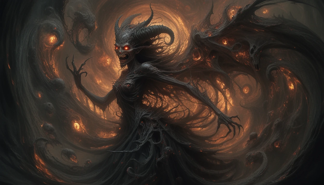 Demon woman swirling in a maelstrom of tortured souls