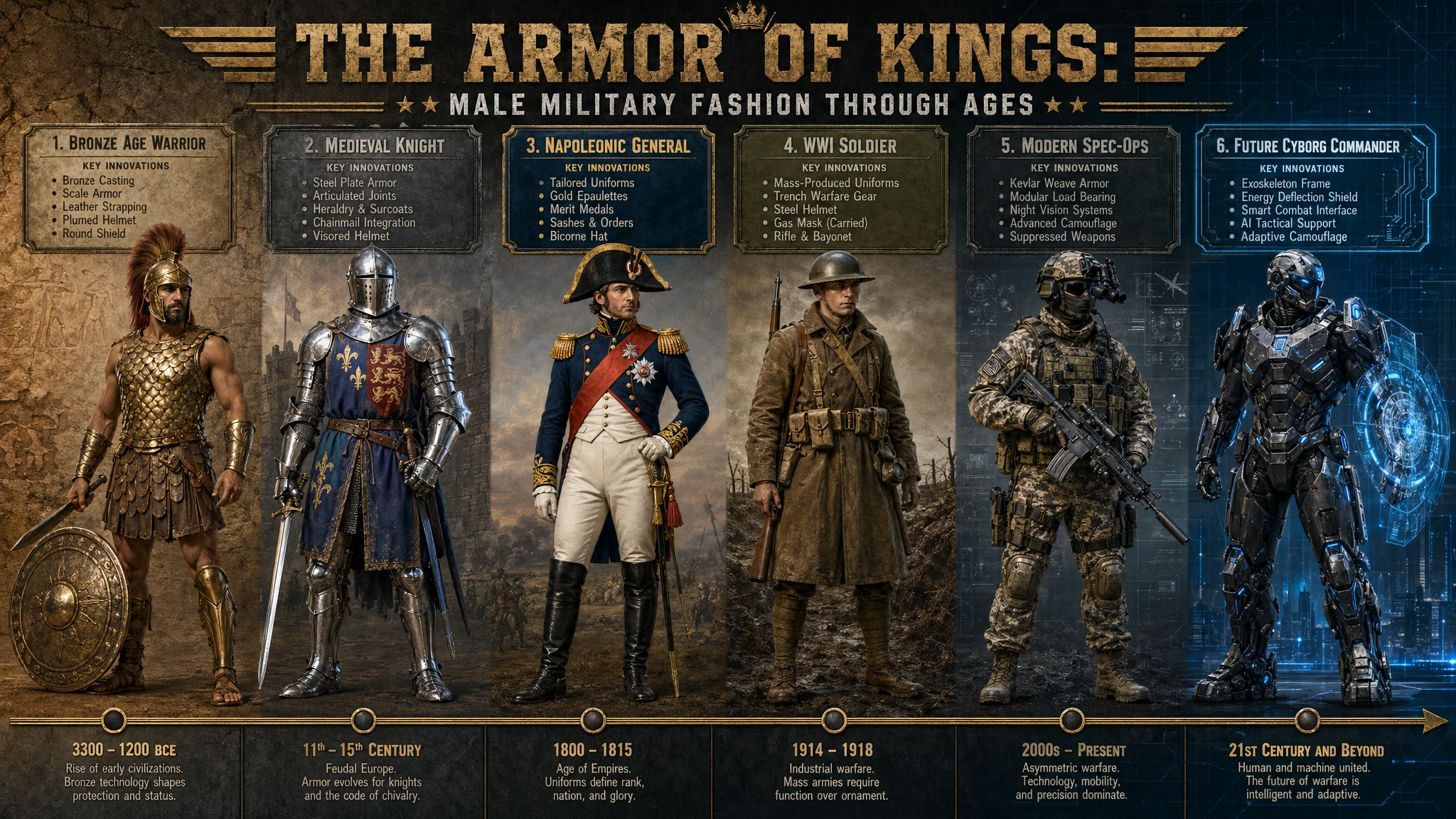 Infographic Of Male Military Armor Styles Across Historical Eras