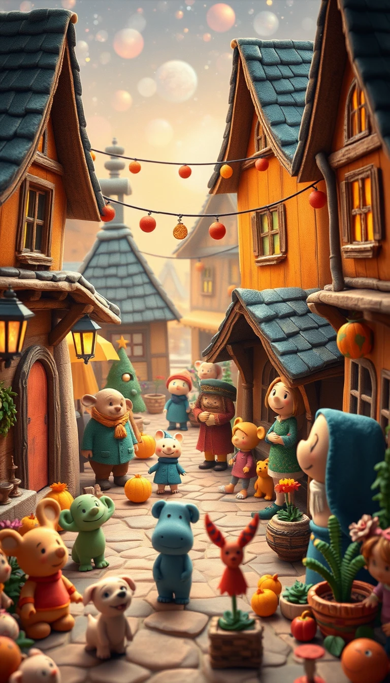 Joyful Cartoon Party Scene In A Warm Old Village