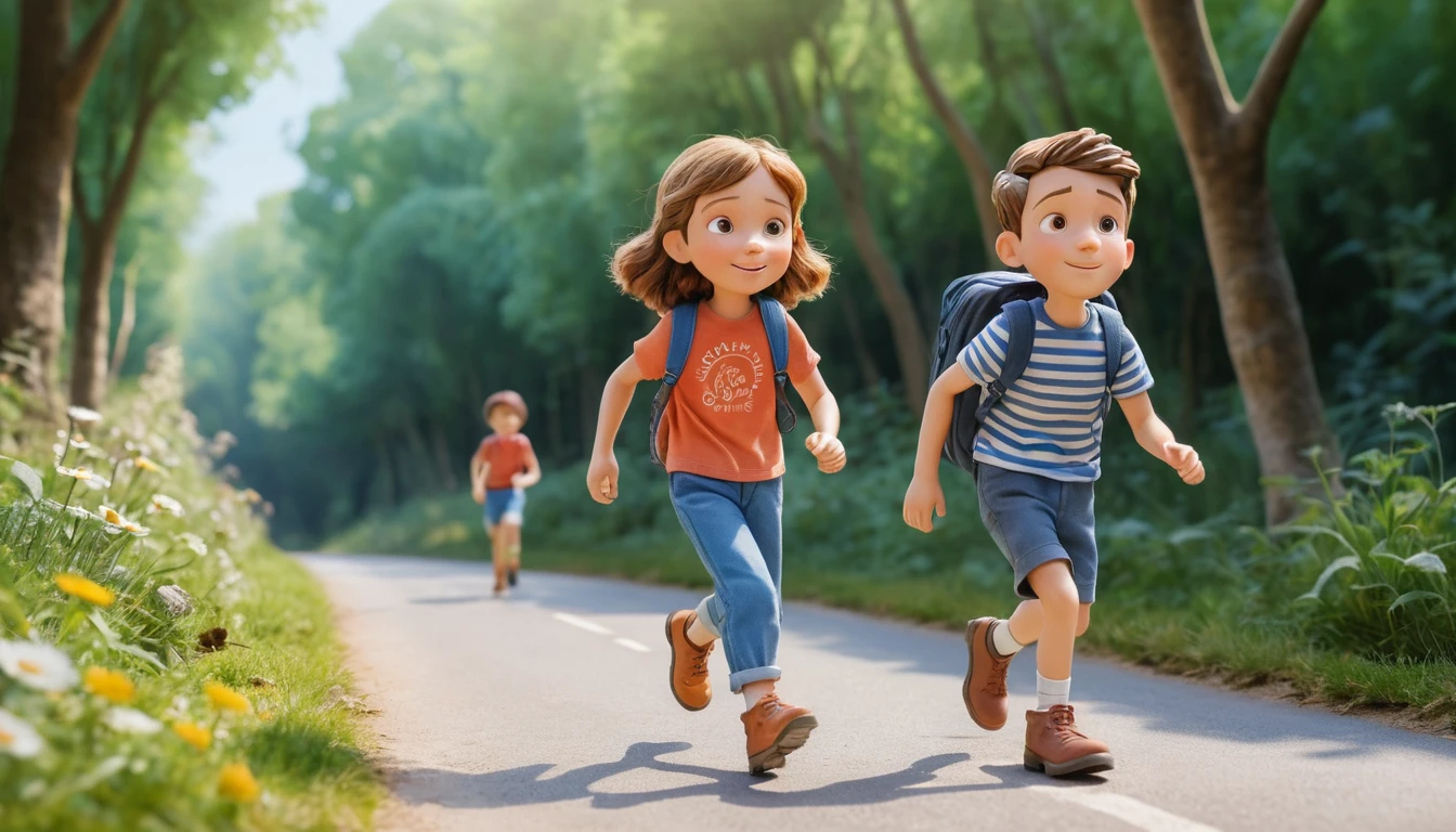 Pixar style clay girl cycling through a French village