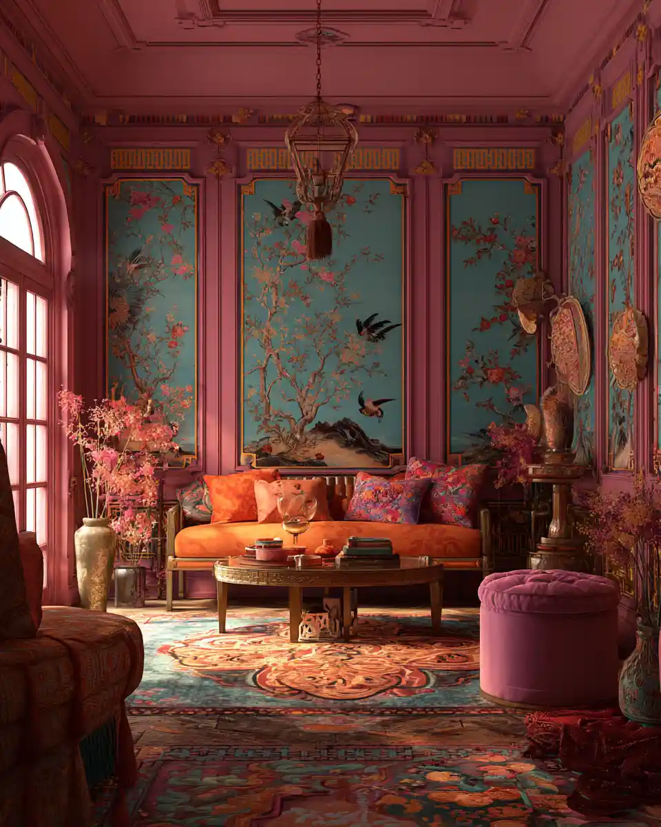 Chinoiserie fairy illustration with funky charming colors