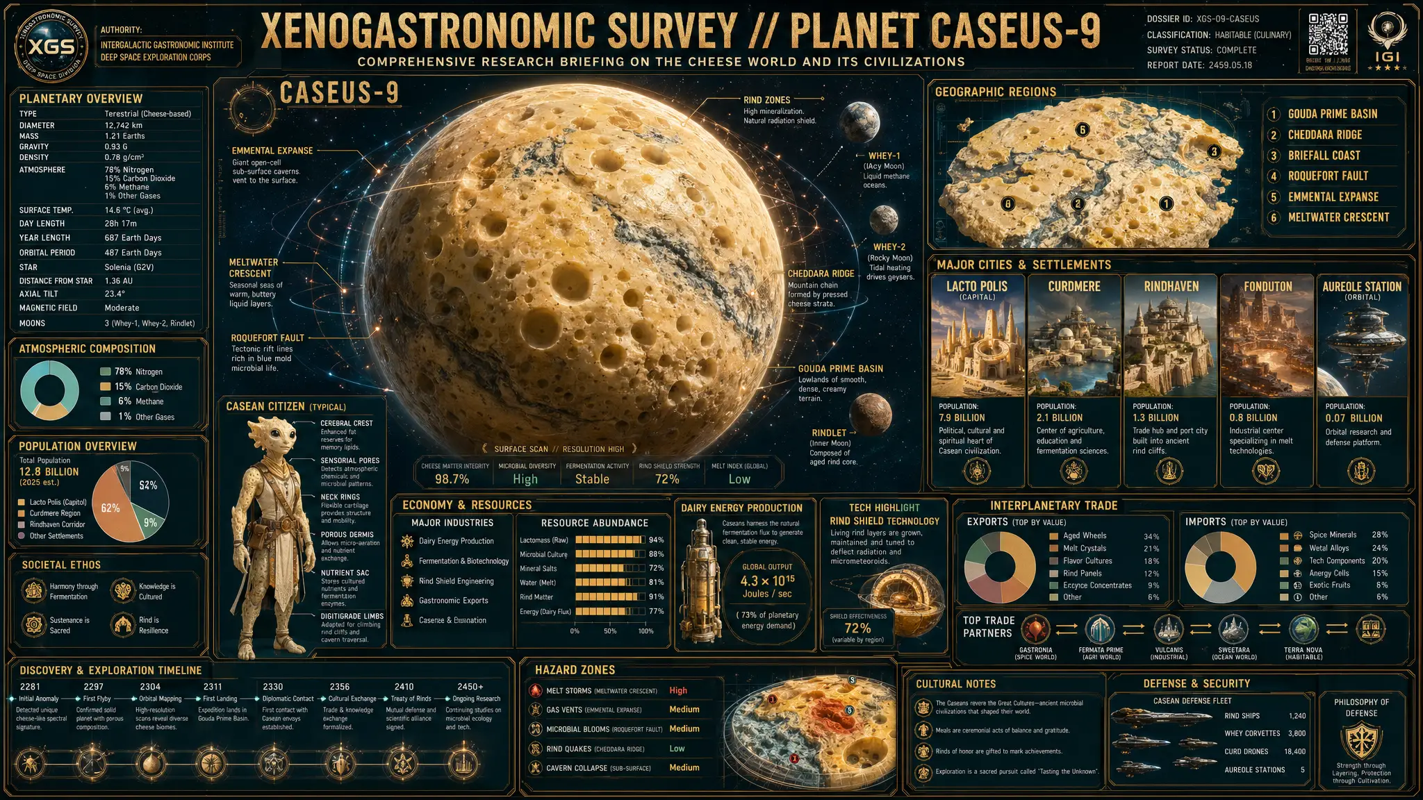 架空のチーズ質感の惑星の未来的インフォグラフィック