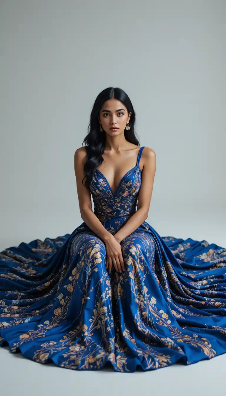 Elegant Indian woman in designer gown seen from above
